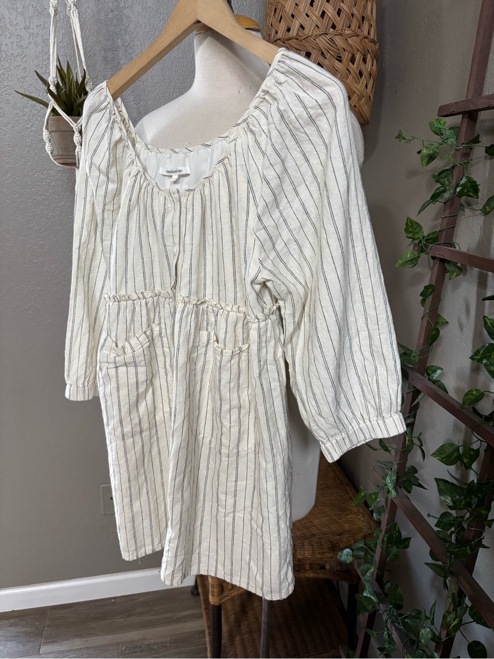 Emerson Fry Jasmine Button Dress Ivory Stripe Organic sz Small - Picture 9 of 12